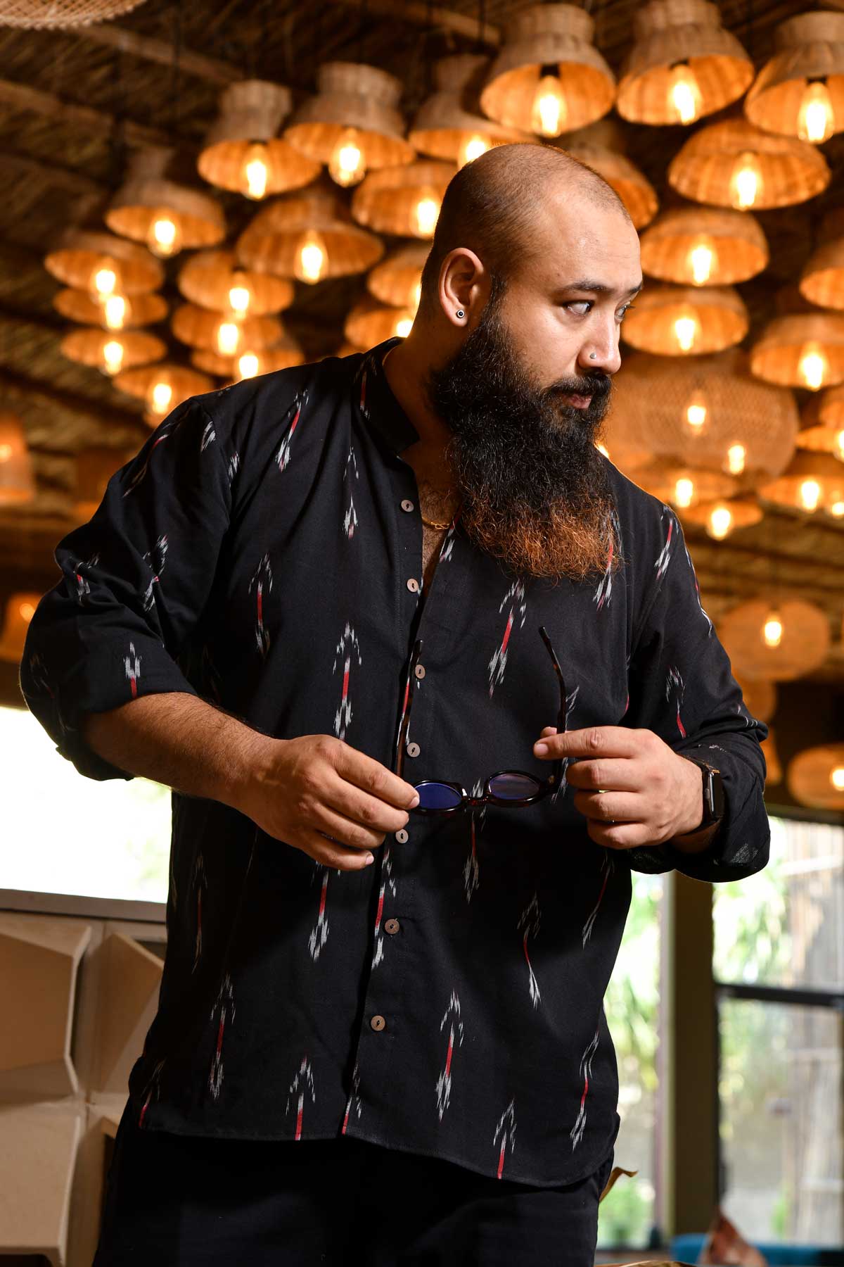 Raatri - Black and Pink Ikkat woven shirt