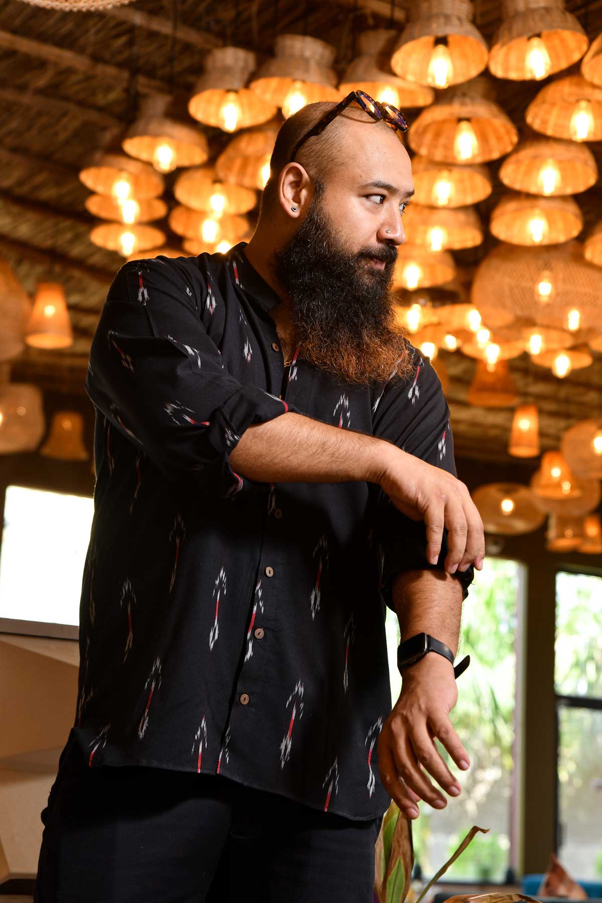 Raatri - Black and Pink Ikkat woven shirt
