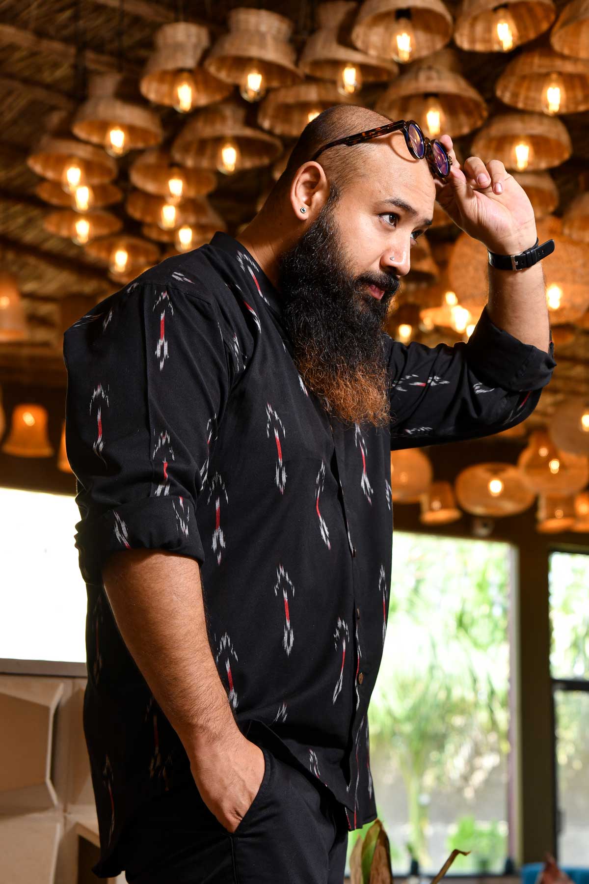 Raatri - Black and Pink Ikkat woven shirt