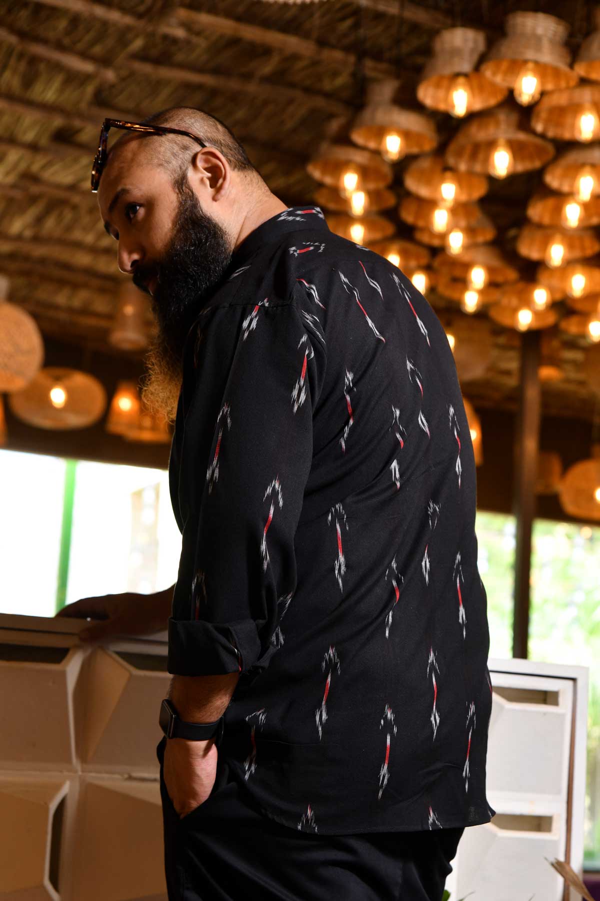 Raatri - Black and Pink Ikkat woven shirt