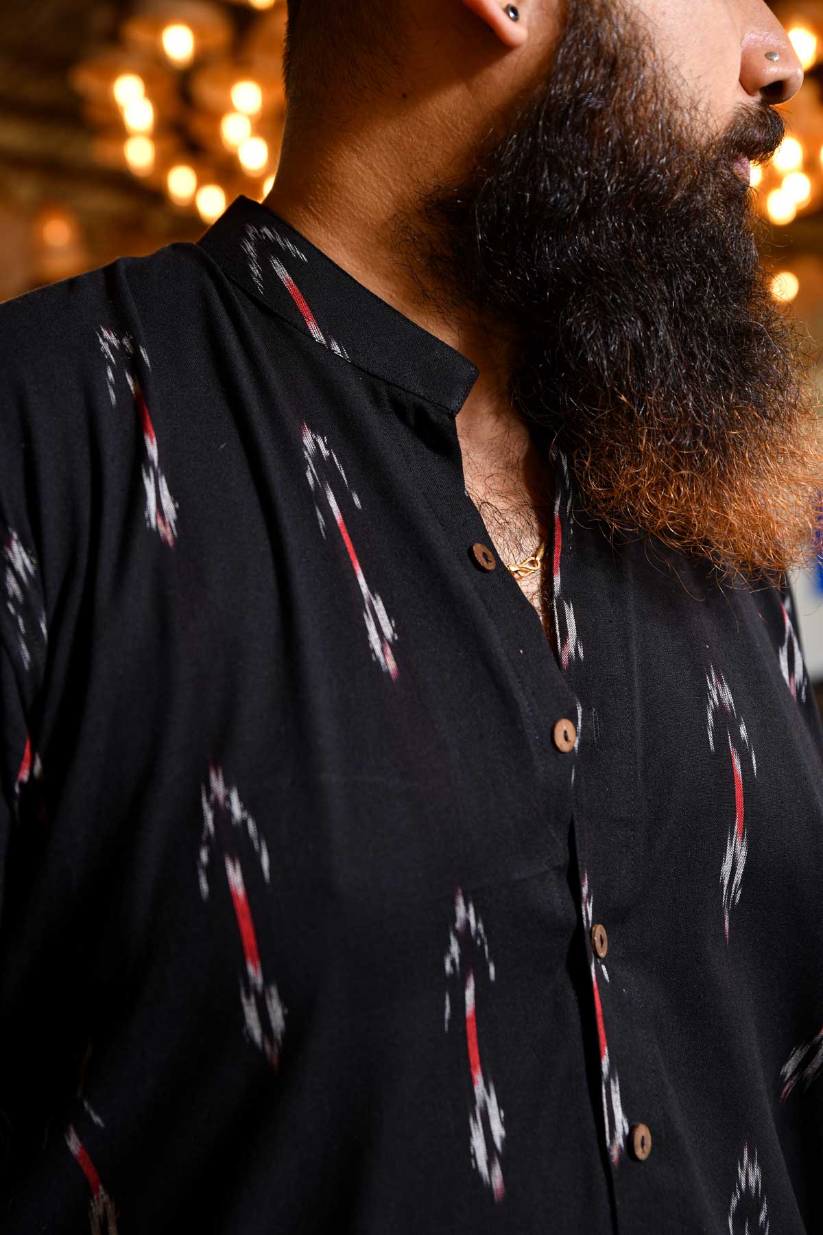 Raatri - Black and Pink Ikkat woven shirt