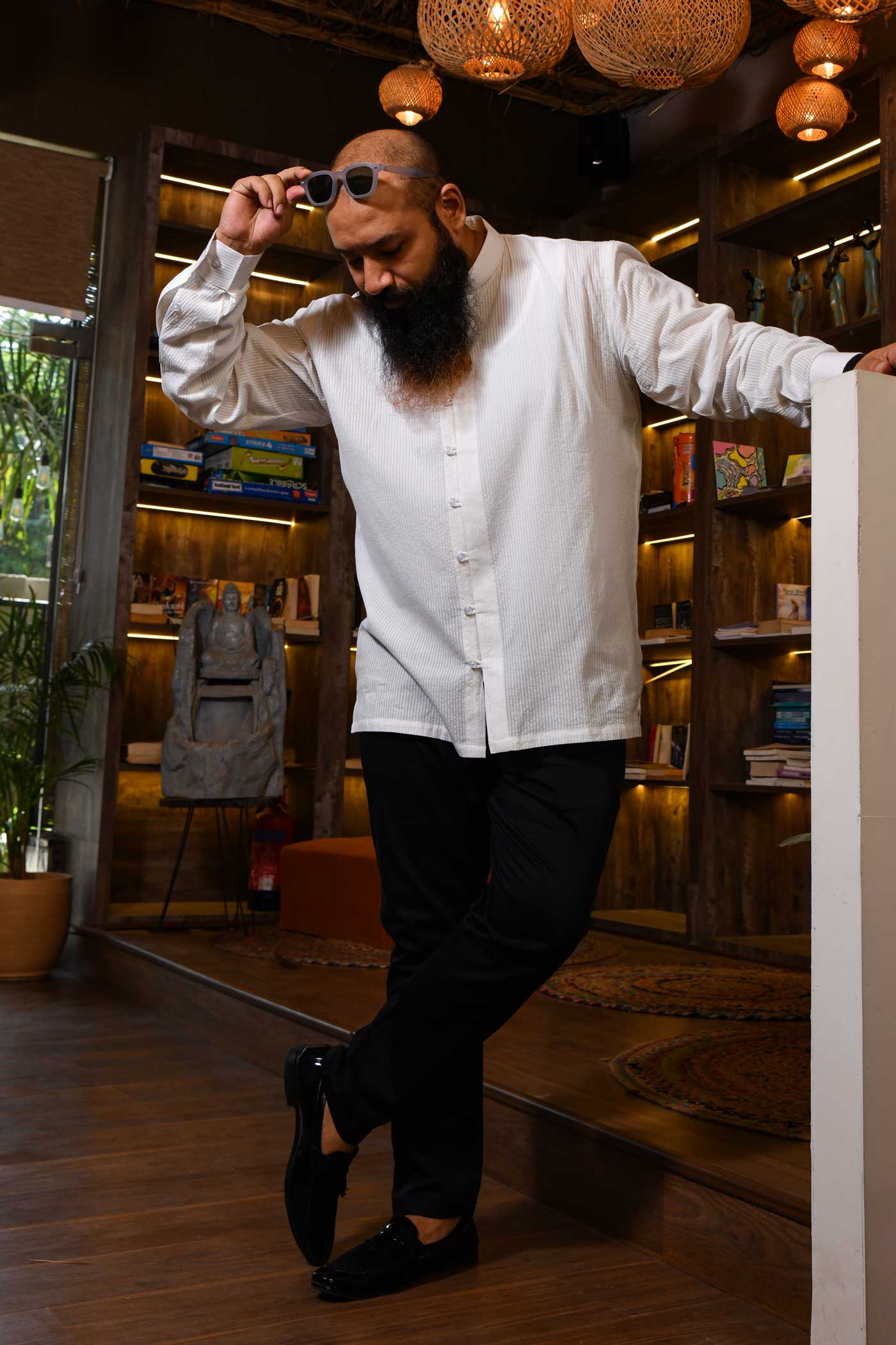Shwet - White Texture Loop Button Closure Shirt