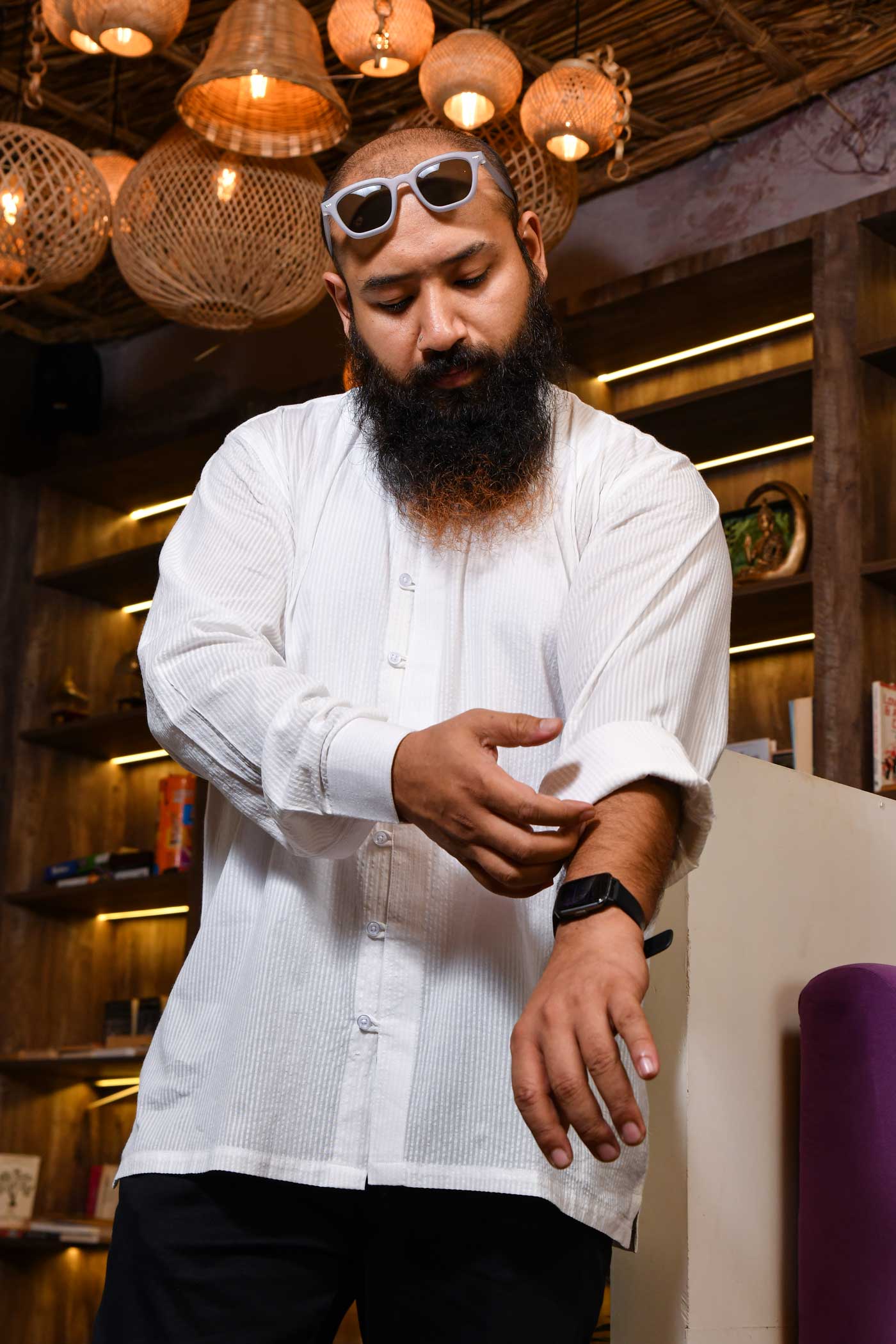 Shwet - White Texture Loop Button Closure Shirt