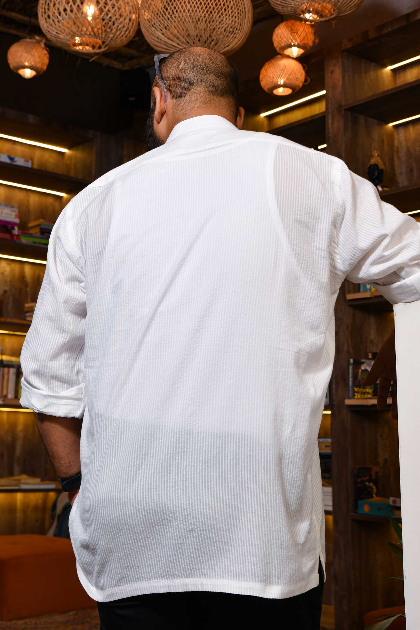Shwet - White Texture Loop Button Closure Shirt