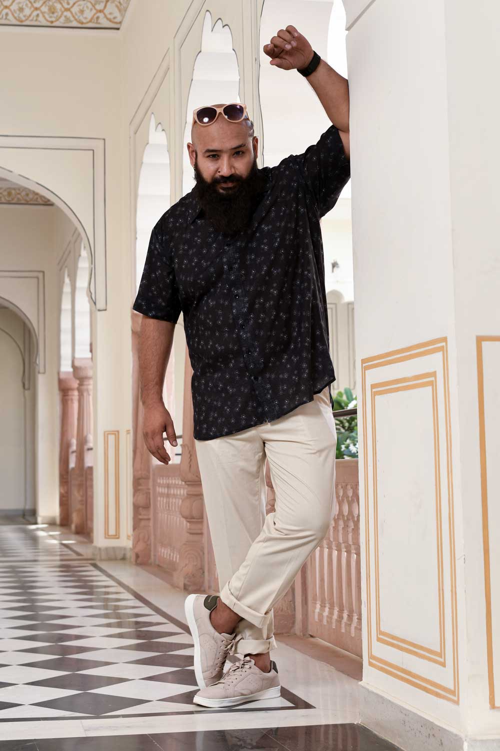 Black Rose - Black Rose Printed Linen Blend Shirt