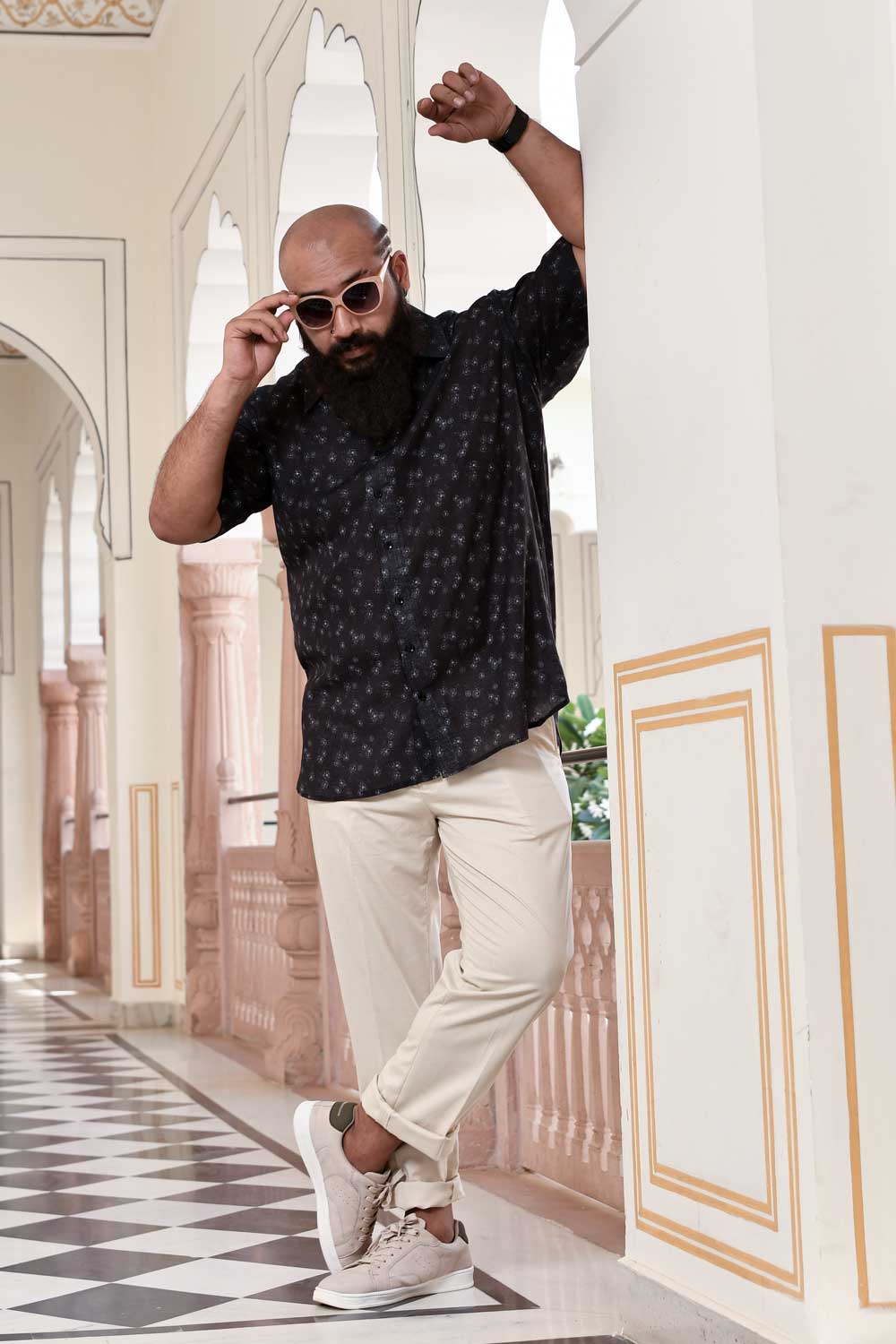 Black Rose - Black Rose Printed Linen Blend Shirt