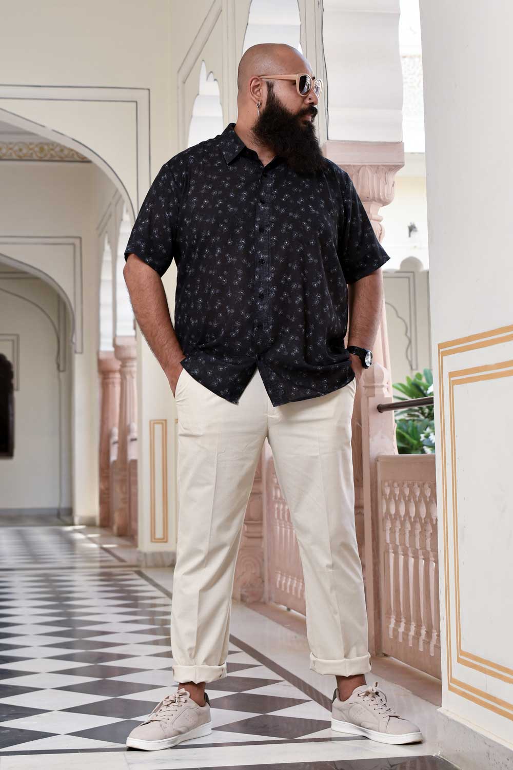 Black Rose - Black Rose Printed Linen Blend Shirt