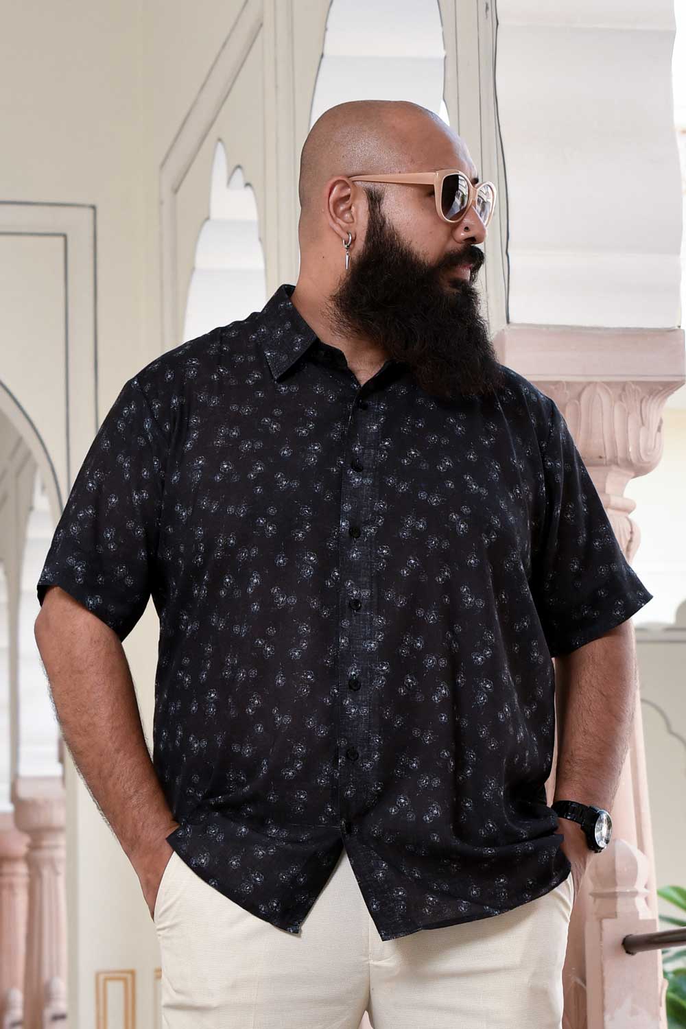 Black Rose - Black Rose Printed Linen Blend Shirt