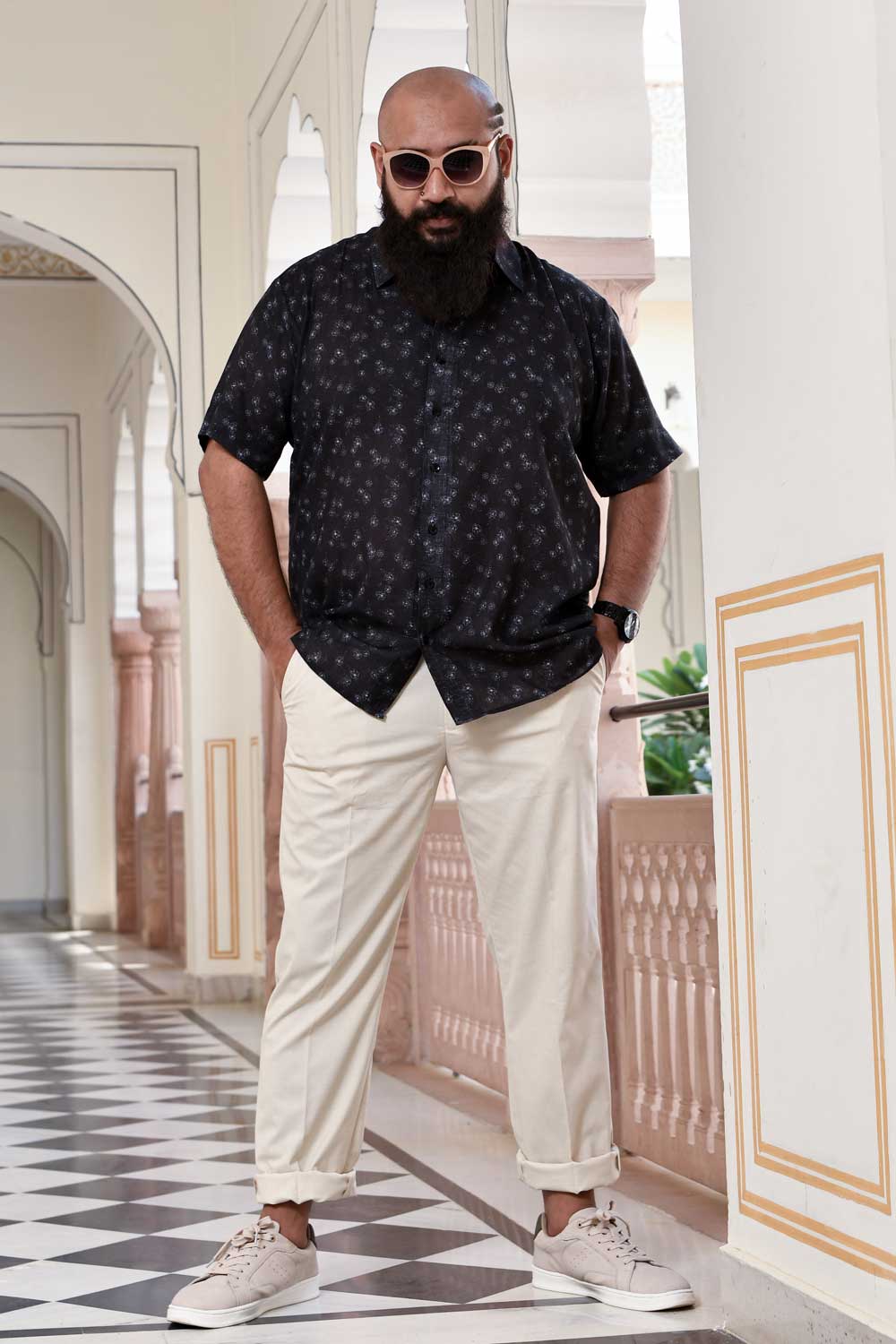 Black Rose - Black Rose Printed Linen Blend Shirt