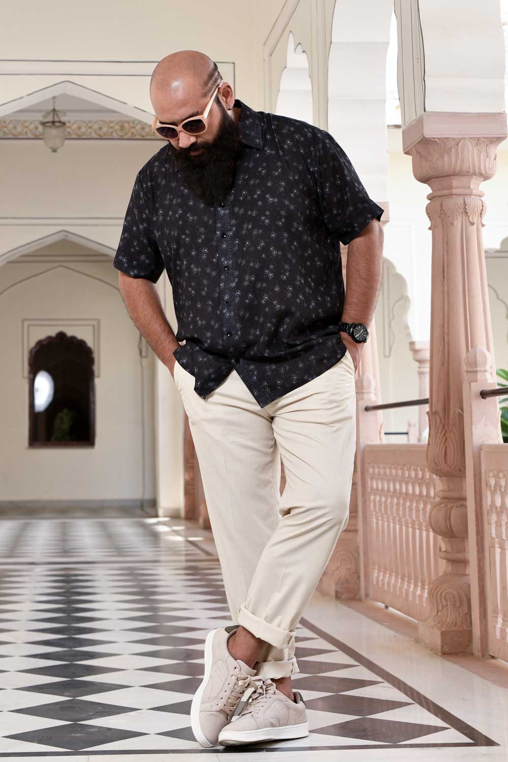 Black Rose - Black Rose Printed Linen Blend Shirt