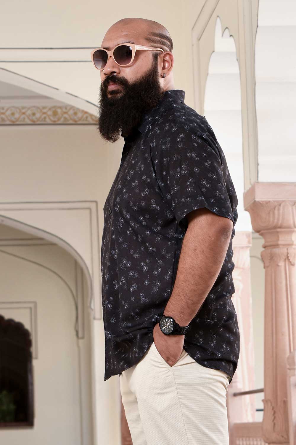 Black Rose - Black Rose Printed Linen Blend Shirt