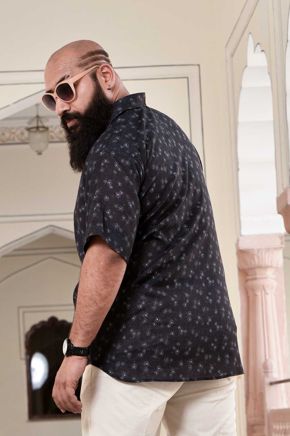 Black Rose - Black Rose Printed Linen Blend Shirt