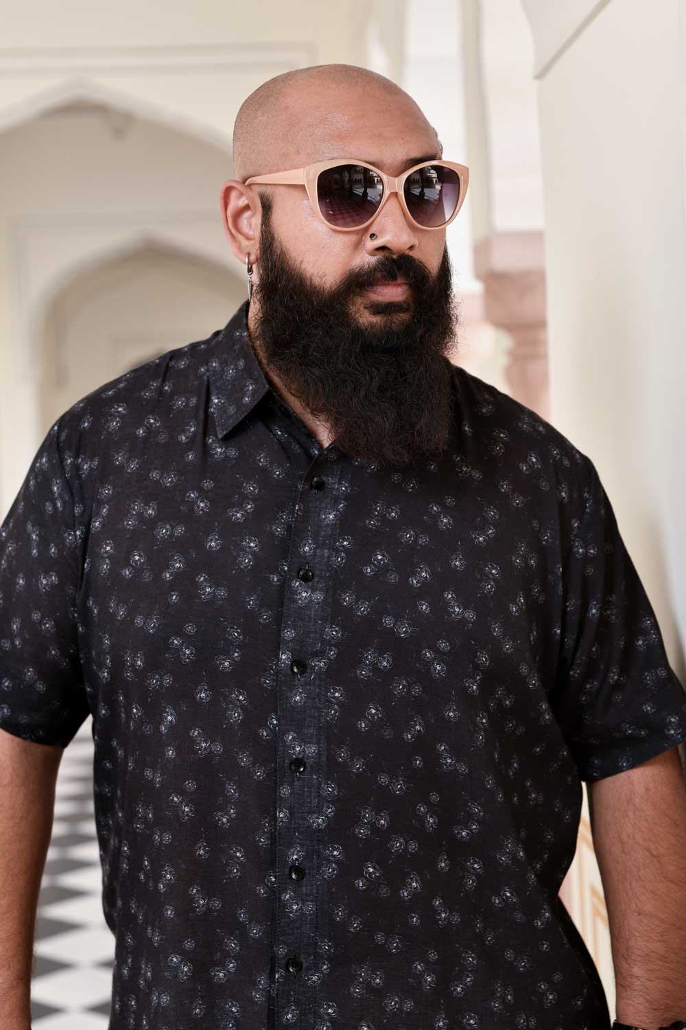 Black Rose - Black Rose Printed Linen Blend Shirt