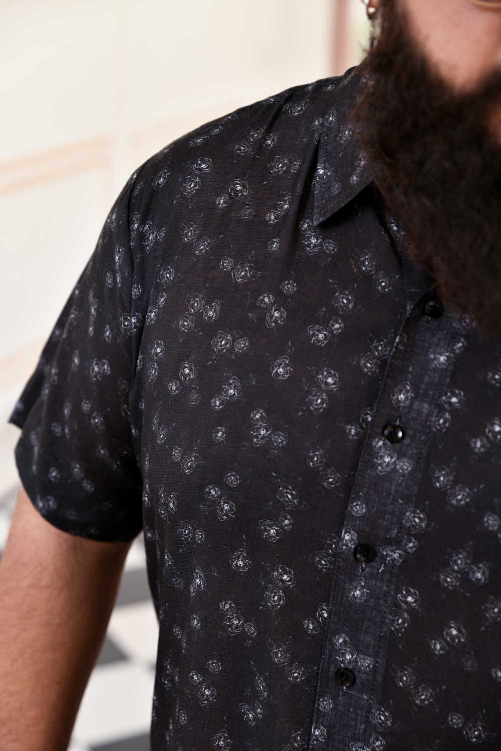 Black Rose - Black Rose Printed Linen Blend Shirt