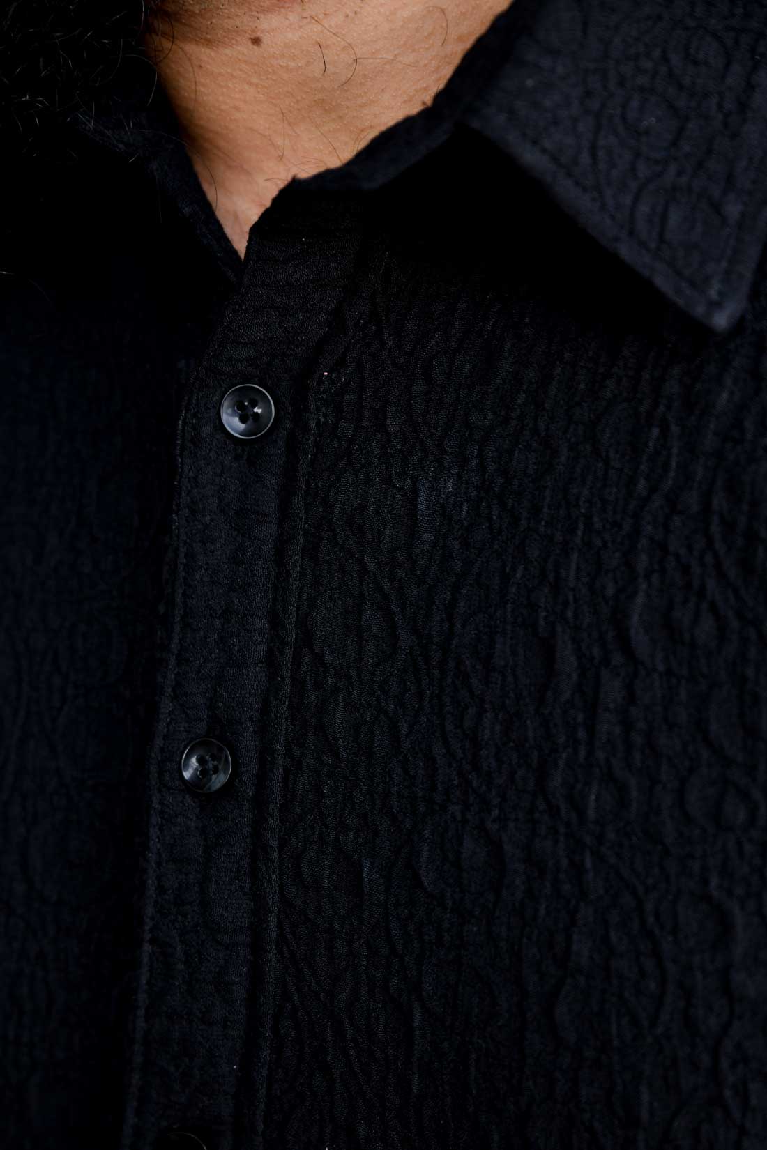 Black Ebony - Black Self Textured Stretchable Half Sleeve Shirt