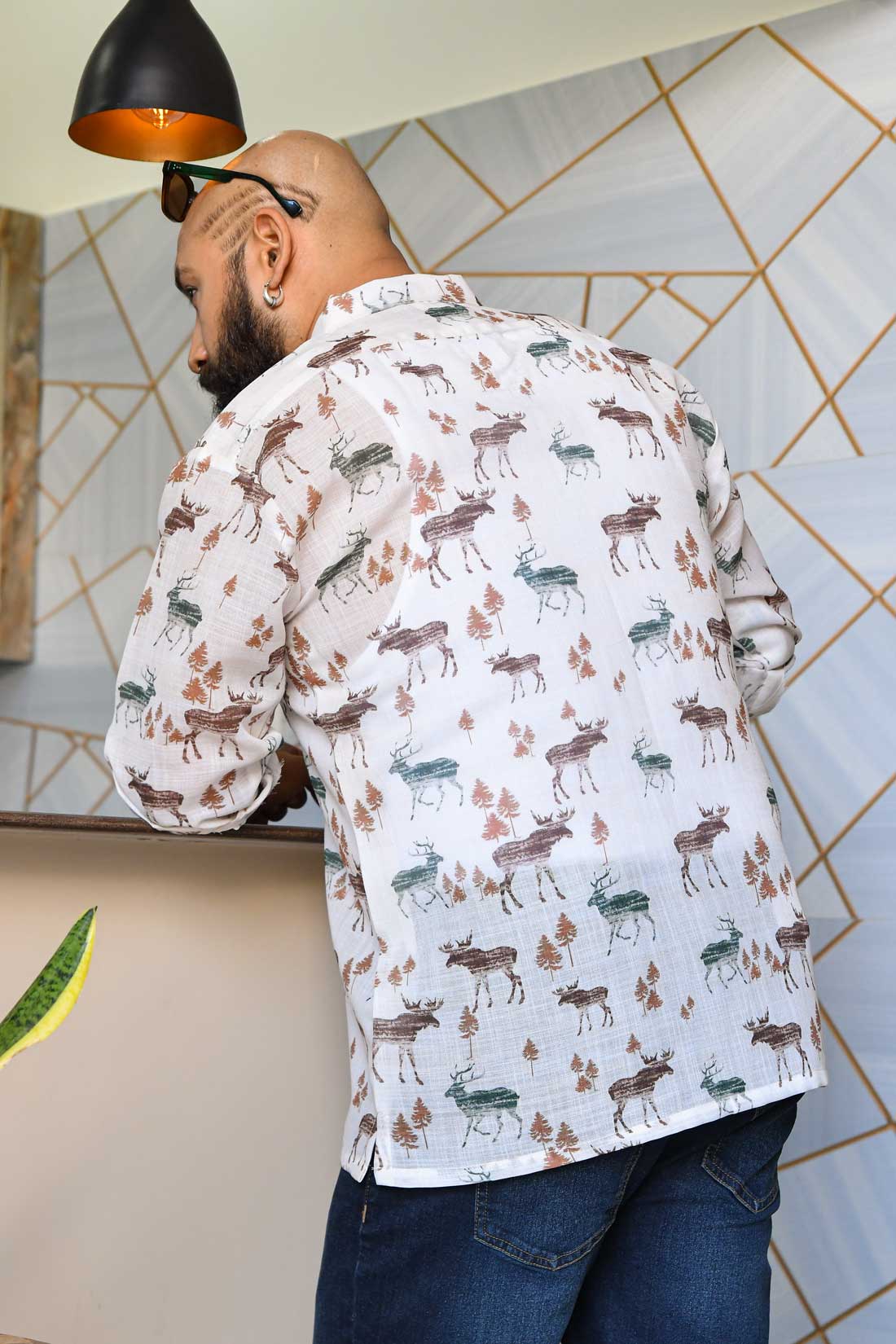 Everwood - White Printed classical Linen Blend Shirt