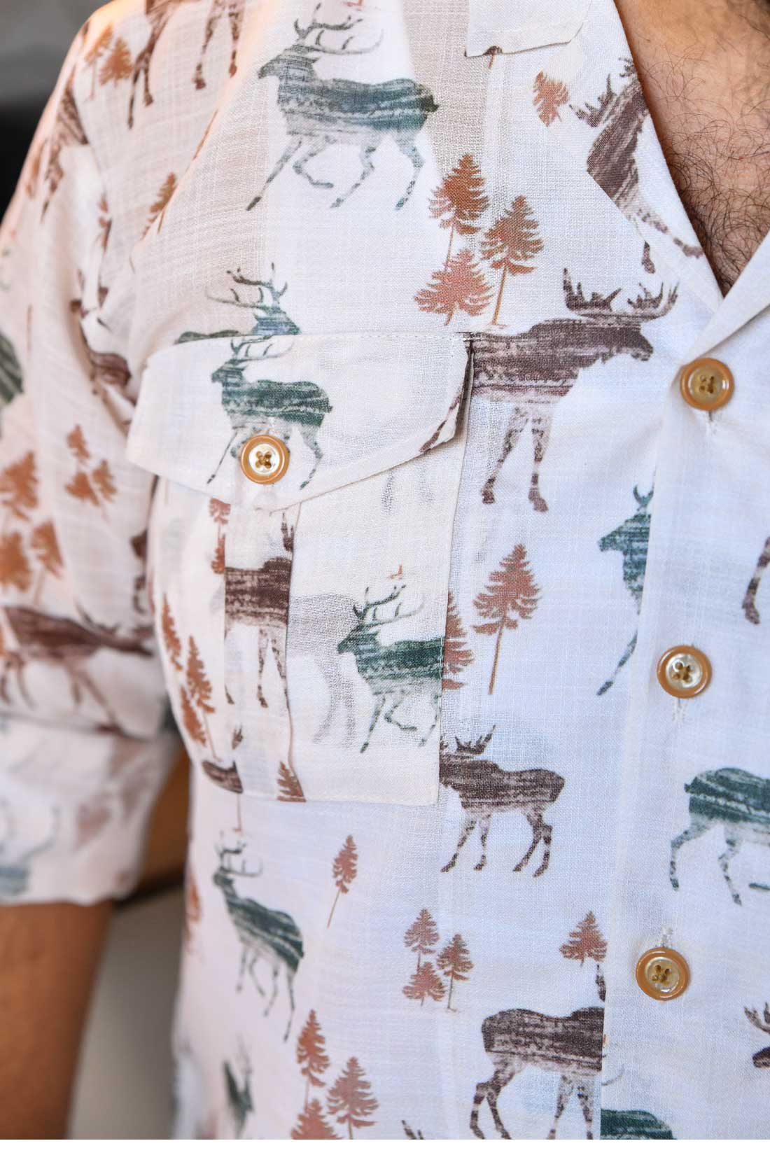 Everwood - White Printed classical Linen Blend Shirt