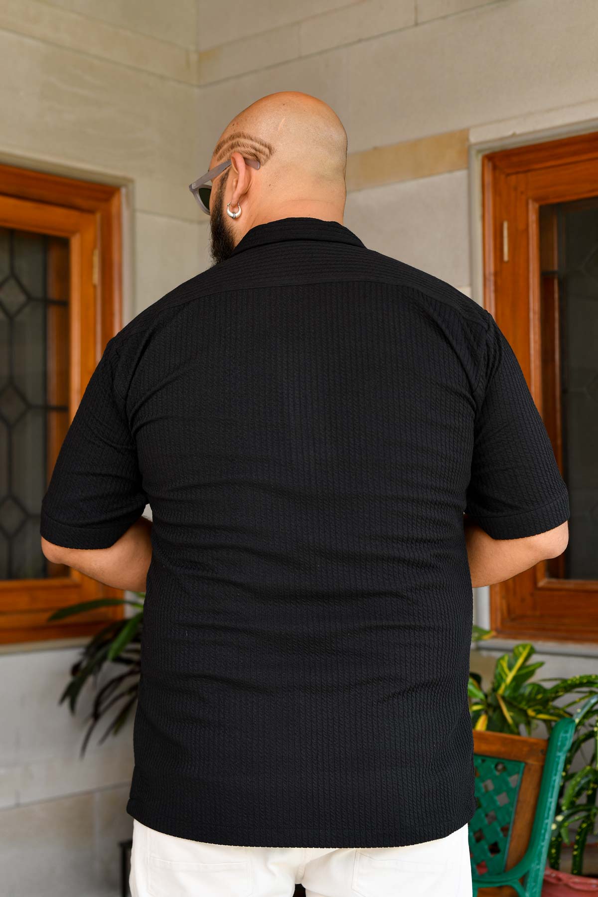 Mirage Black - Black 4 way Stretch Crinkle Texture Zipper Polo T-Shirt (Ships From 08 April 2025)