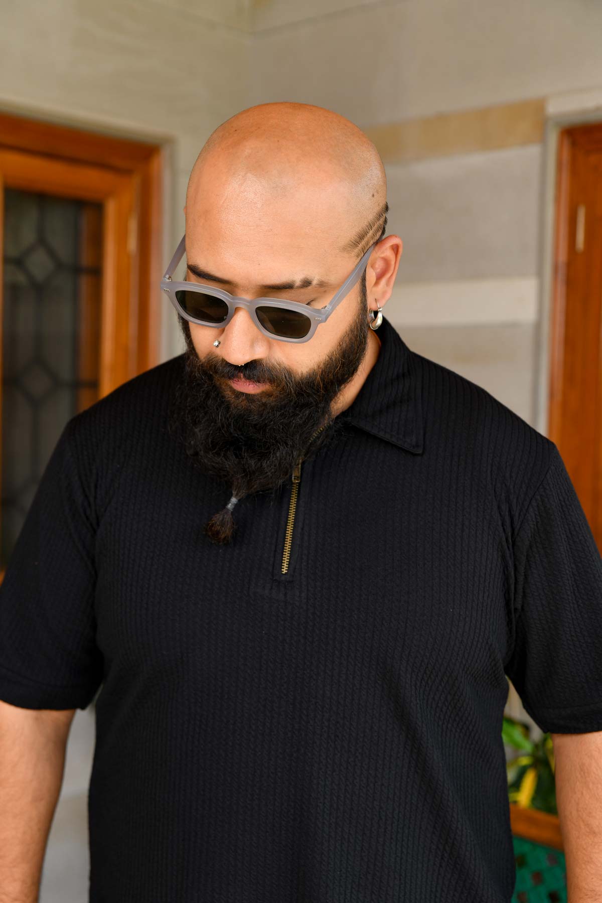 Mirage Black - Black 4 way Stretch Crinkle Texture Zipper Polo T-Shirt (Ships From 08 April 2025)