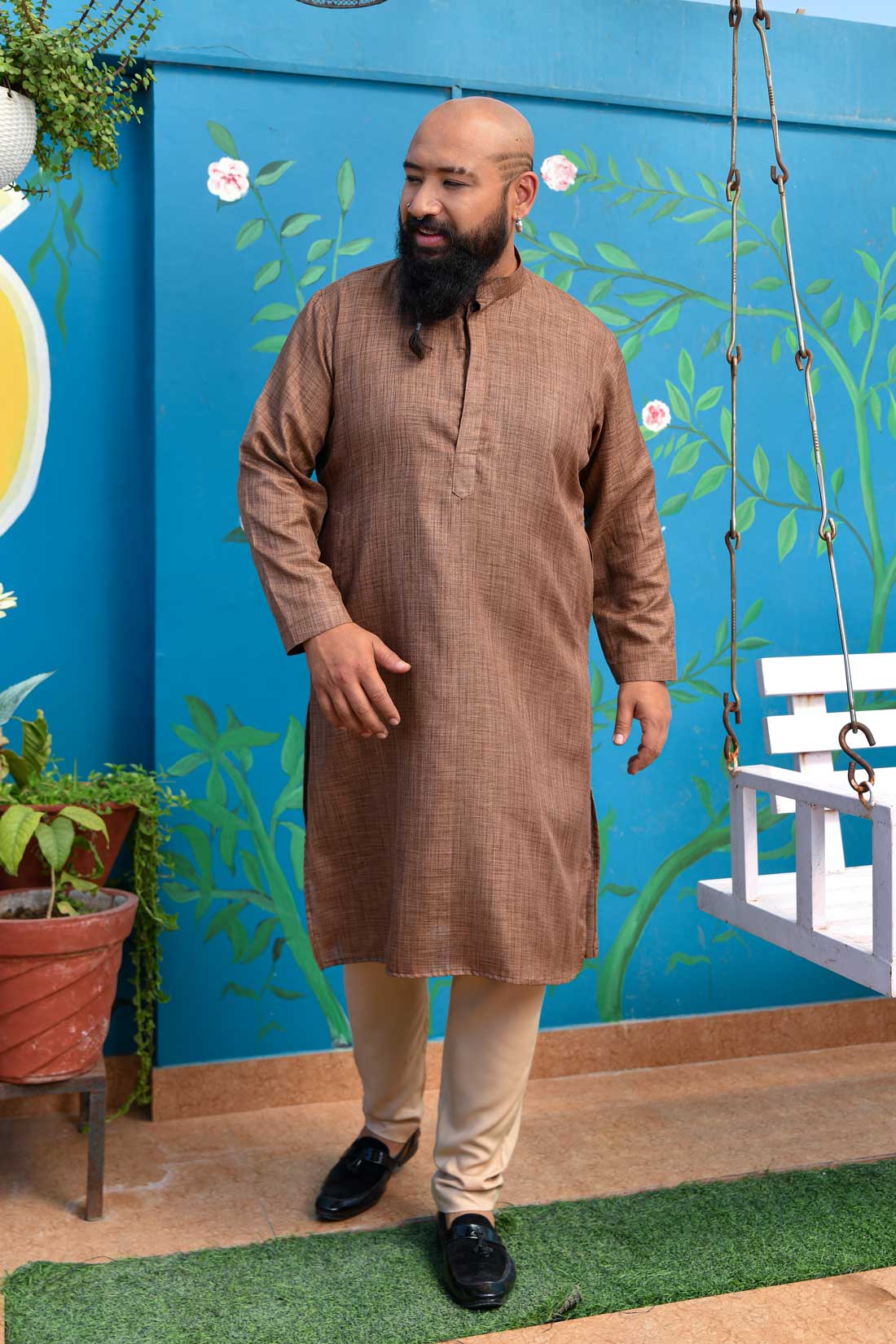 Rustic Brown - Brown Khadi Cotton Blended Kurta