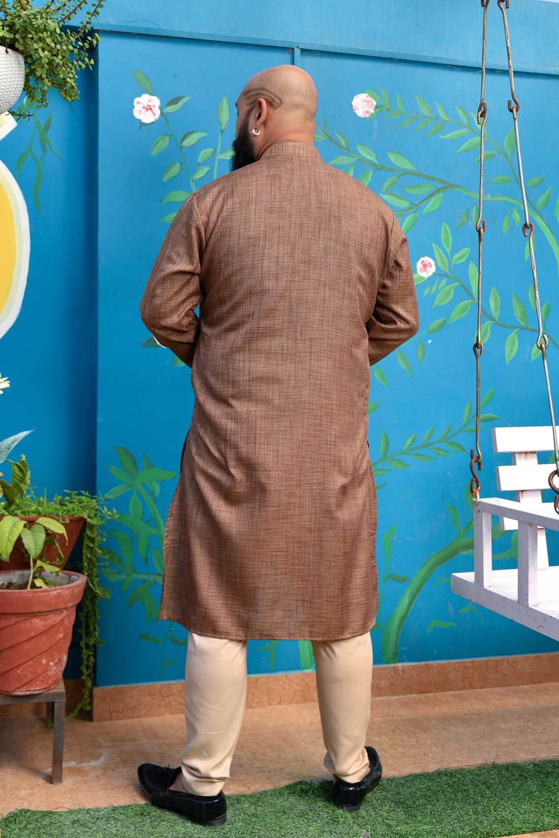 Rustic Brown - Brown Khadi Cotton Blended Kurta