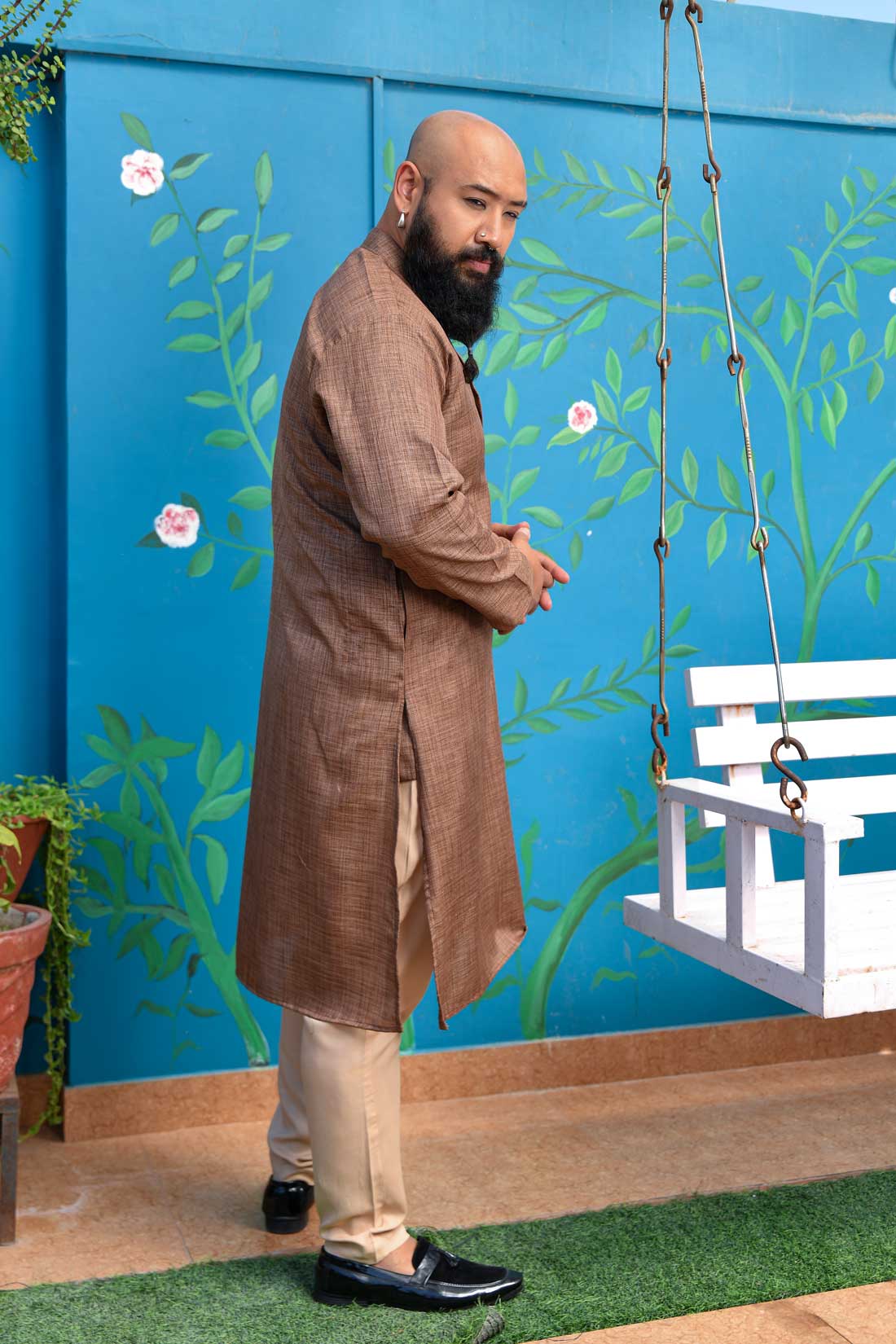 Rustic Brown - Brown Khadi Cotton Blended Kurta