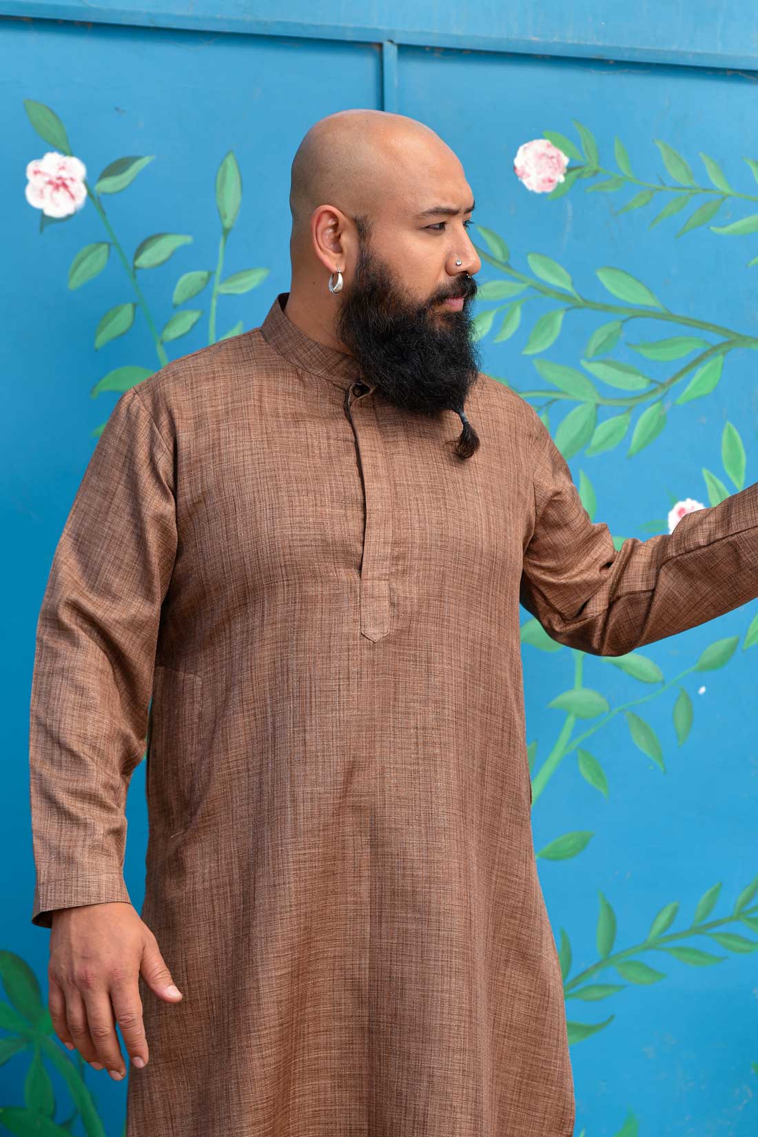 Rustic Brown - Brown Khadi Cotton Blended Kurta