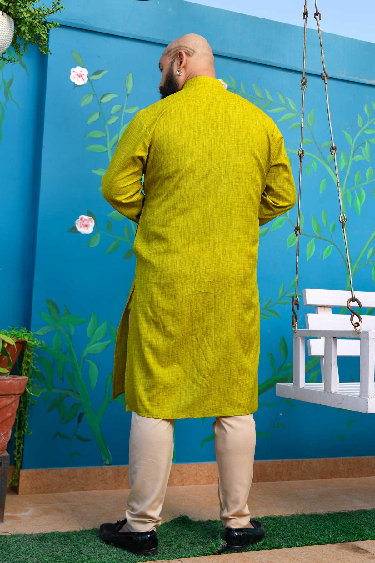 Heritage Mustard - Lime Green Khadi Cotton Blended Kurta