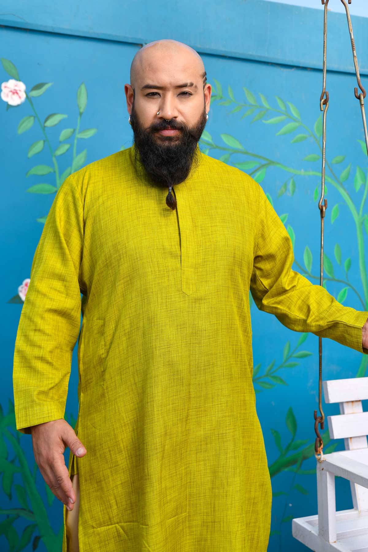 Heritage Mustard - Lime Green Khadi Cotton Blended Kurta