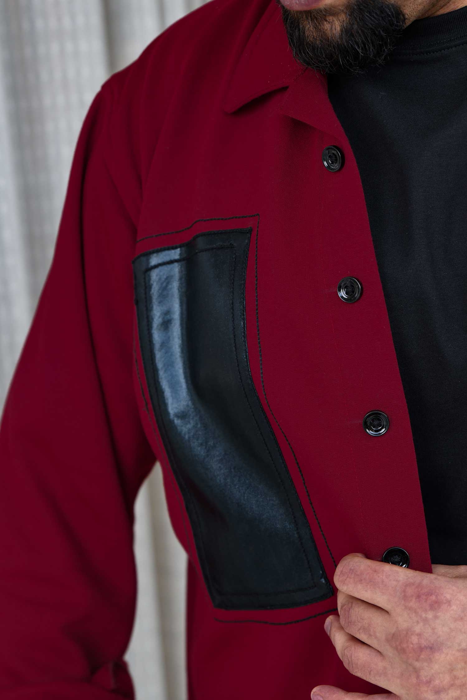 Crimson Edge - Maroon Black Detailed Woollen Fleece Shacket