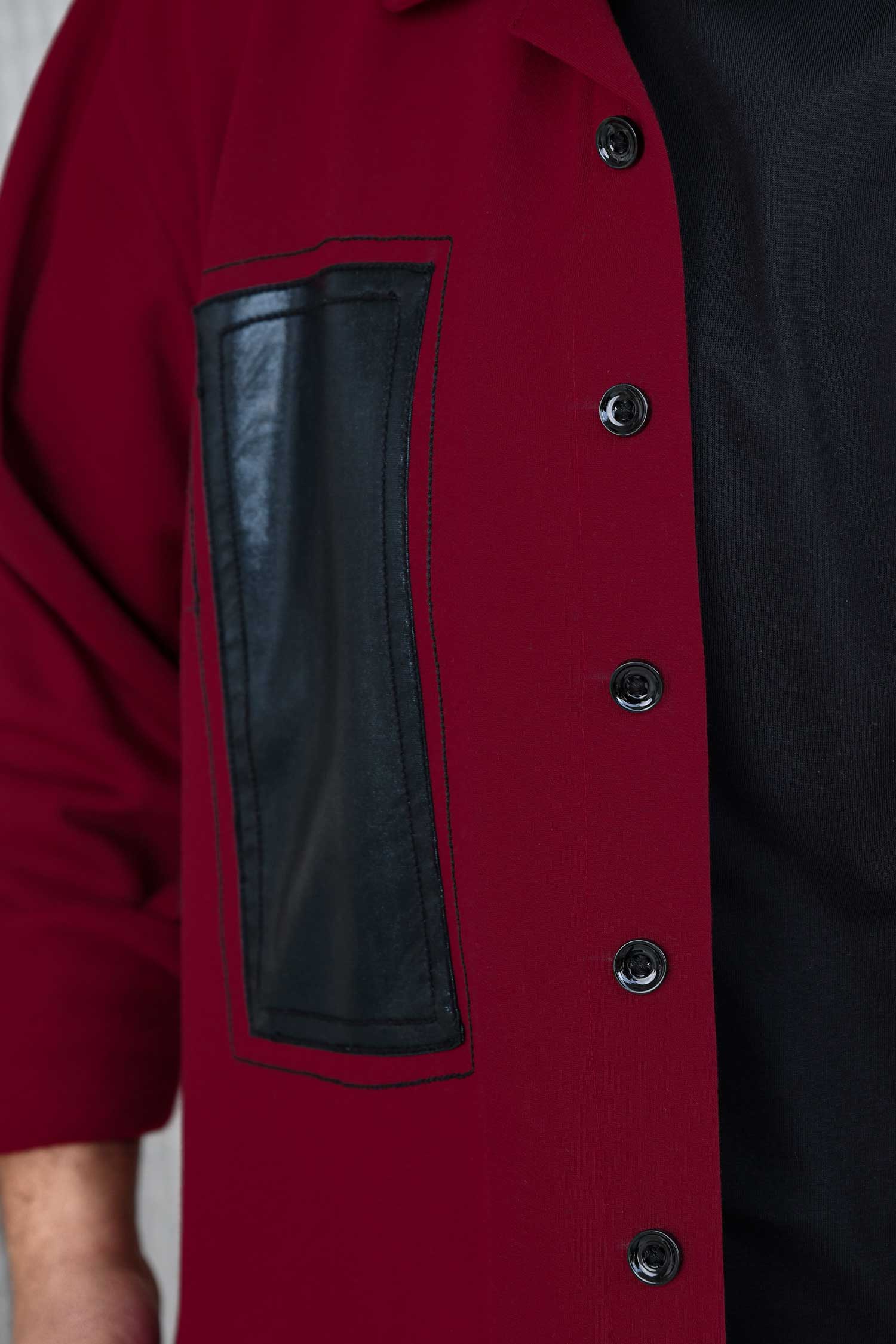 Crimson Edge - Maroon Black Detailed Woollen Fleece Shacket
