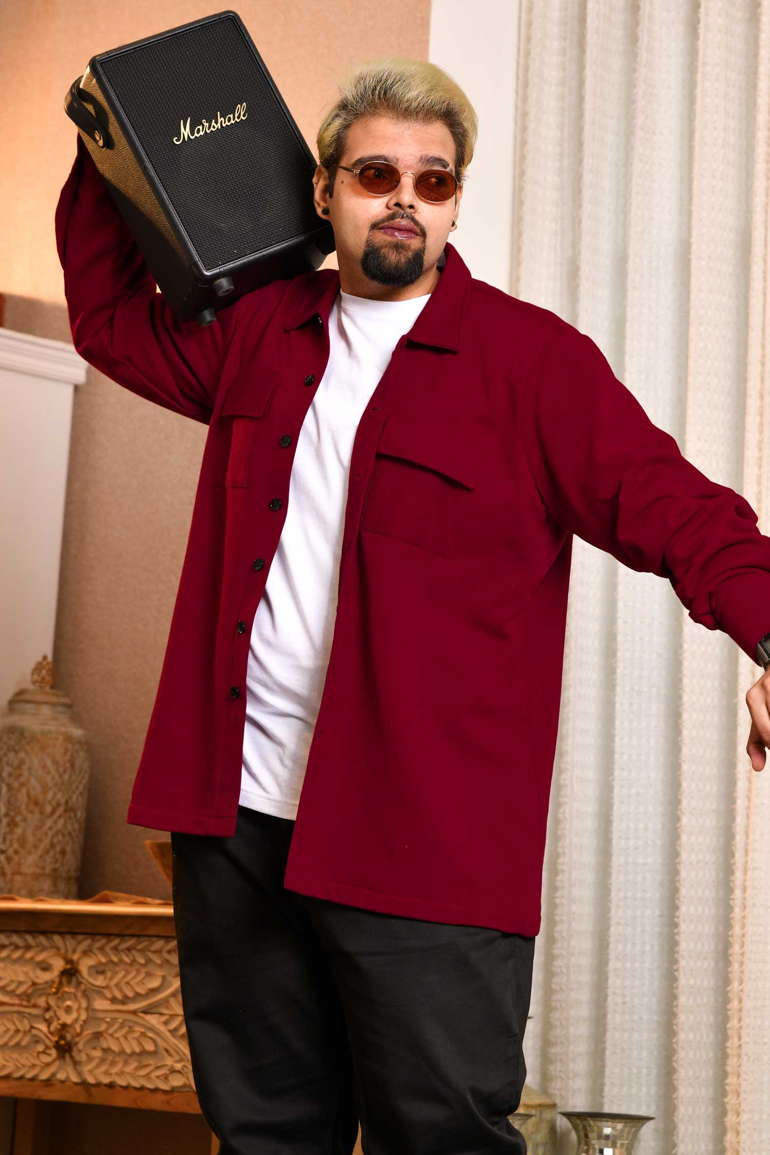 Firebrick - Maroon Pocketed Woollen Fleece Shacket