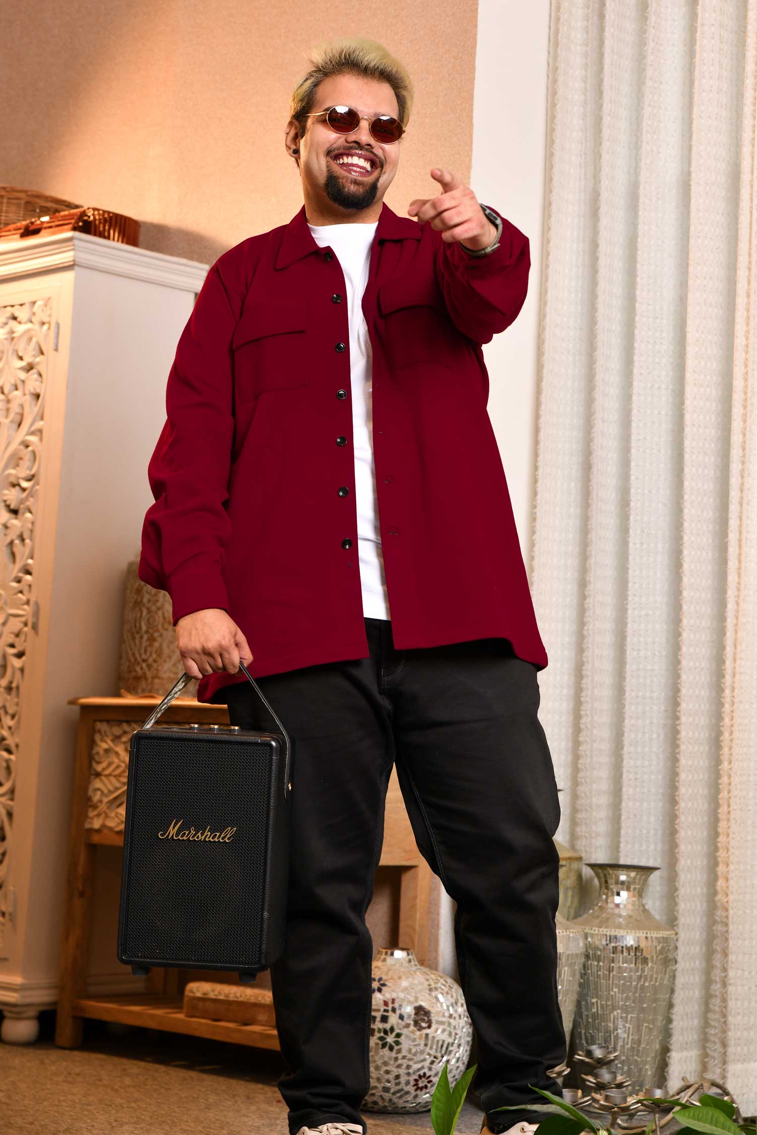 Firebrick - Maroon Pocketed Woollen Fleece Shacket