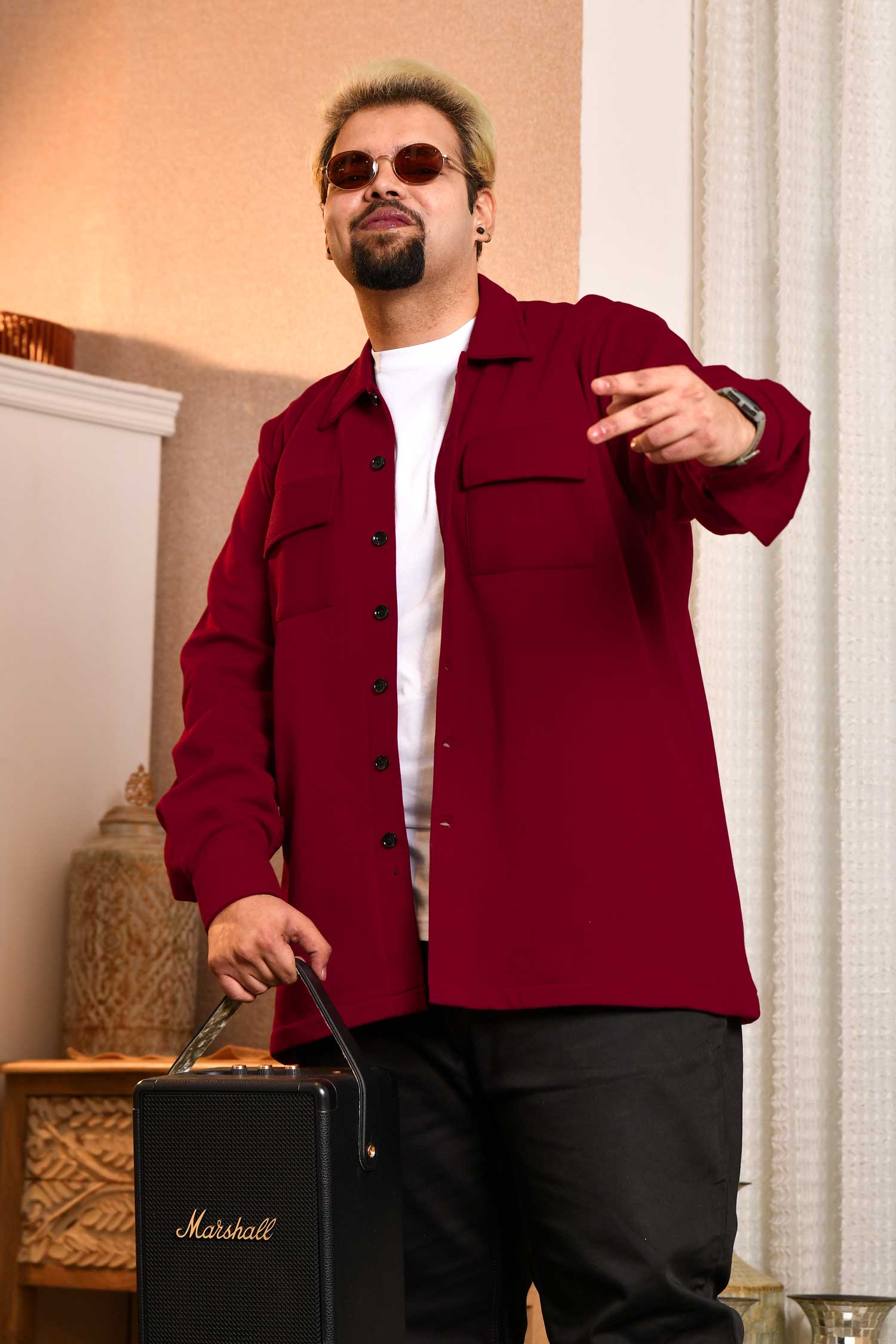 Firebrick - Maroon Pocketed Woollen Fleece Shacket