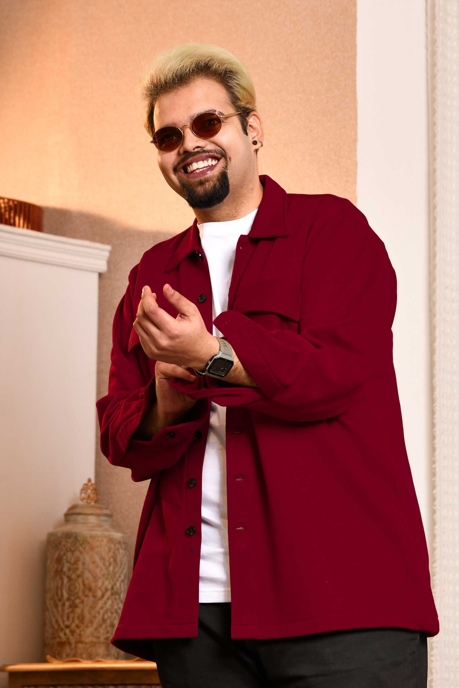 Firebrick - Maroon Pocketed Woollen Fleece Shacket