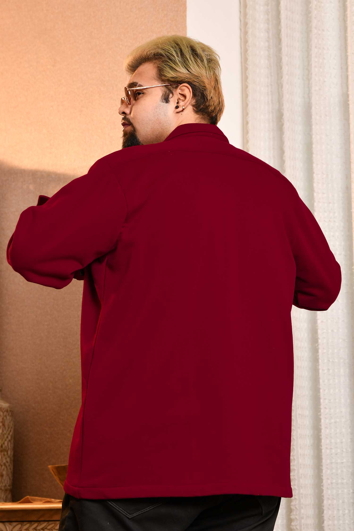 Firebrick - Maroon Pocketed Woollen Fleece Shacket