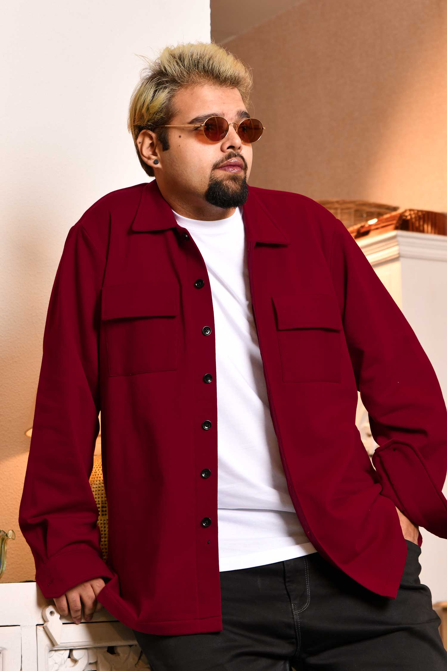 Firebrick - Maroon Pocketed Woollen Fleece Shacket