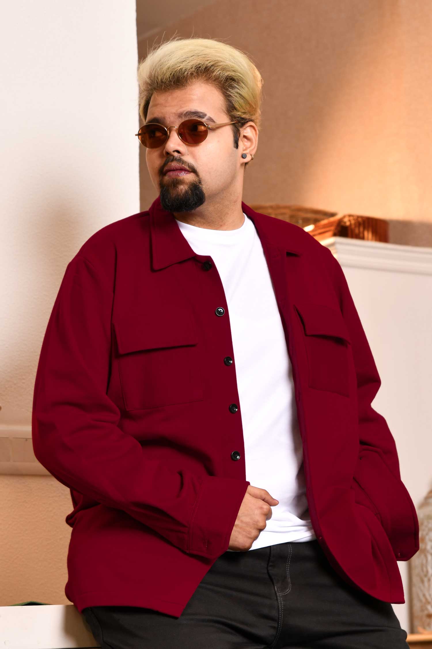 Firebrick - Maroon Pocketed Woollen Fleece Shacket