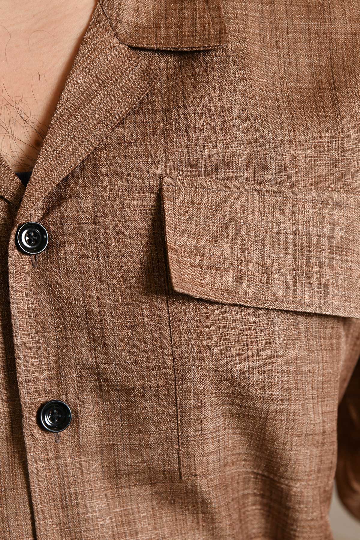 Earthen Craft - Brown Khadi blend Heritage inspired Cuban Collar Shirt