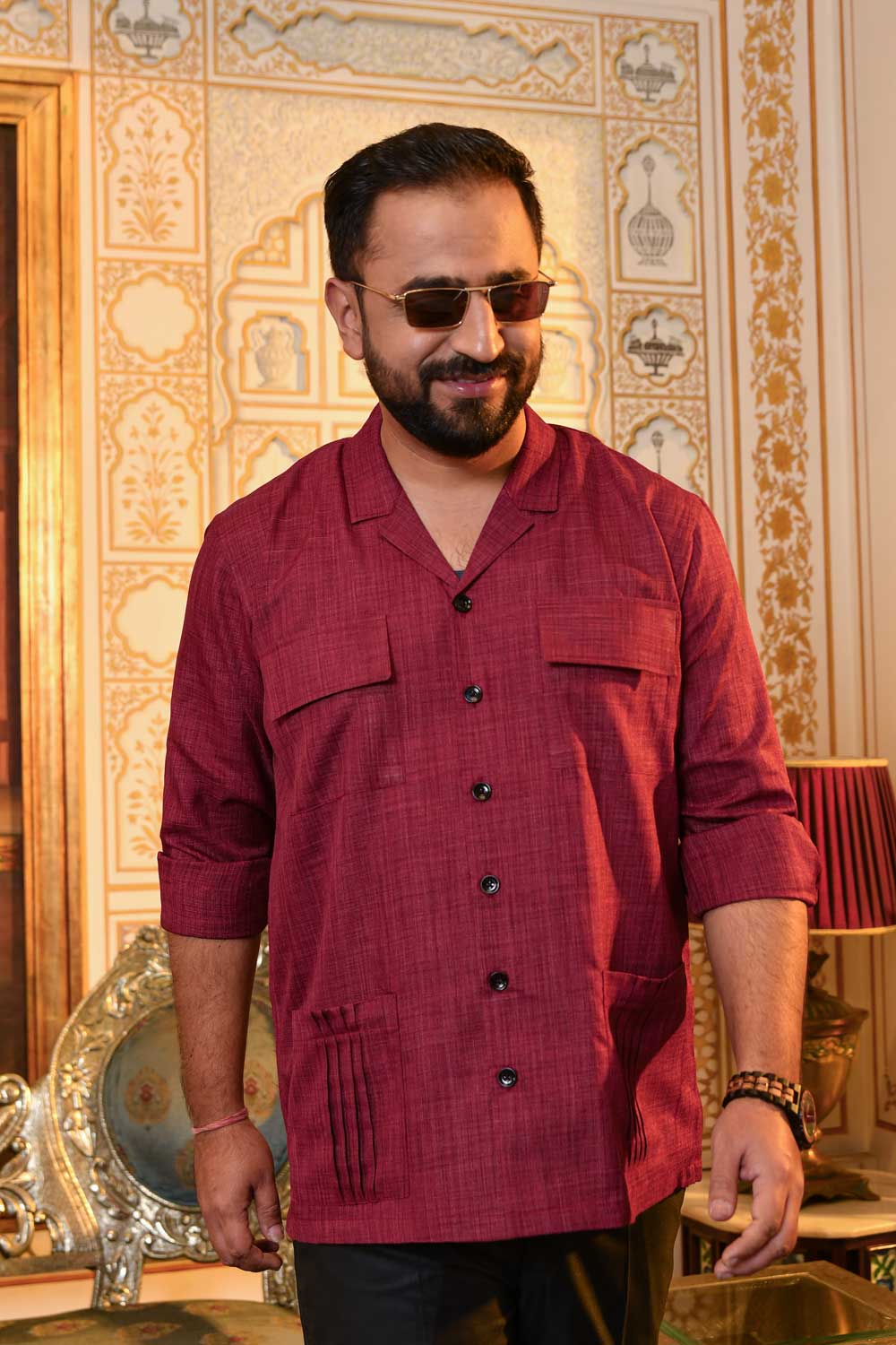 Vintage Rust - Maroon Khadi blend Heritage inspired Cuban Collar Shirt