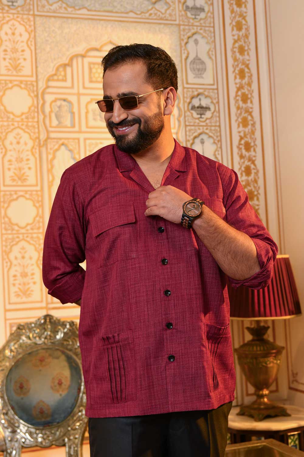 Vintage Rust - Maroon Khadi blend Heritage inspired Cuban Collar Shirt