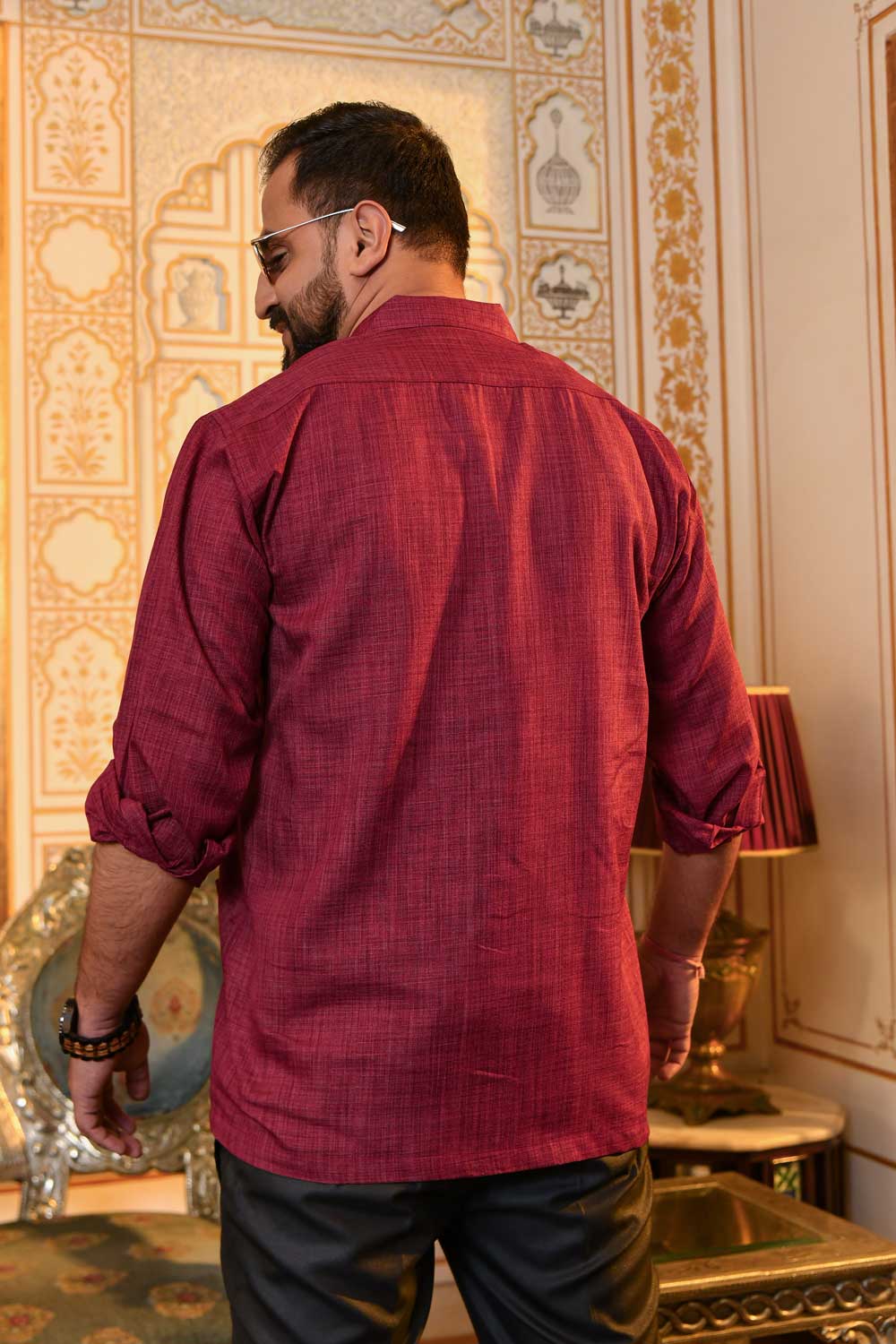 Vintage Rust - Maroon Khadi blend Heritage inspired Cuban Collar Shirt