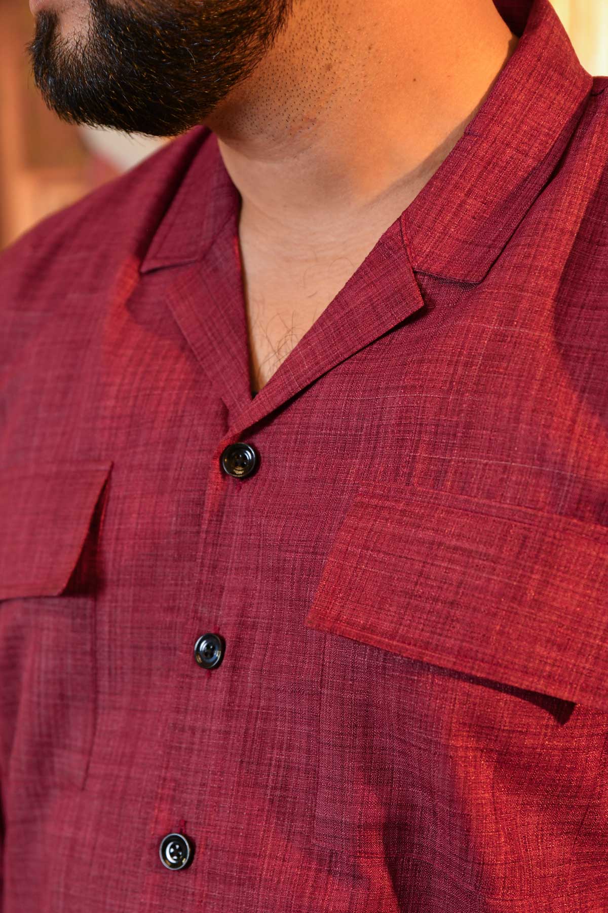 Vintage Rust - Maroon Khadi blend Heritage inspired Cuban Collar Shirt