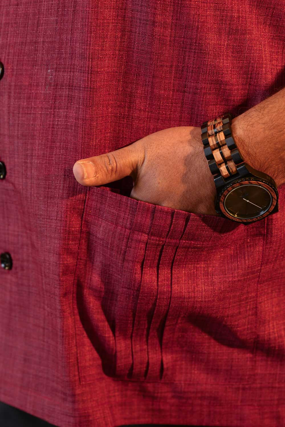 Vintage Rust - Maroon Khadi blend Heritage inspired Cuban Collar Shirt