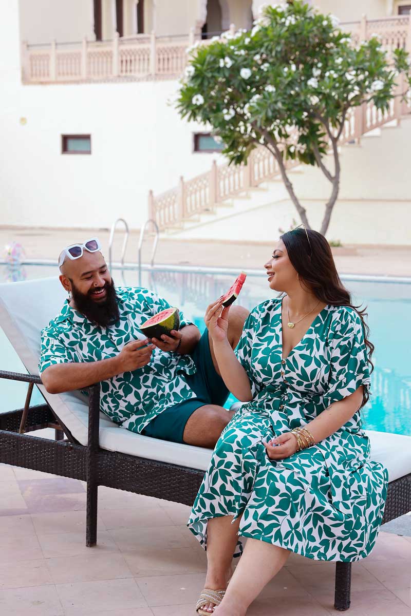 Verdant Vibes - Moss Green and white Tropical Printed Cuban Collar Shirt