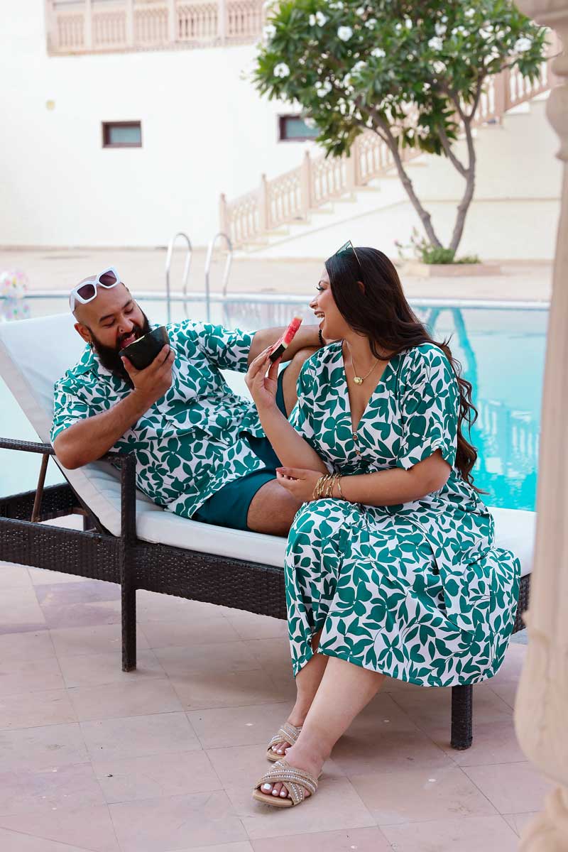 Verdant Vibes - Moss Green and white Tropical Printed Cuban Collar Shirt