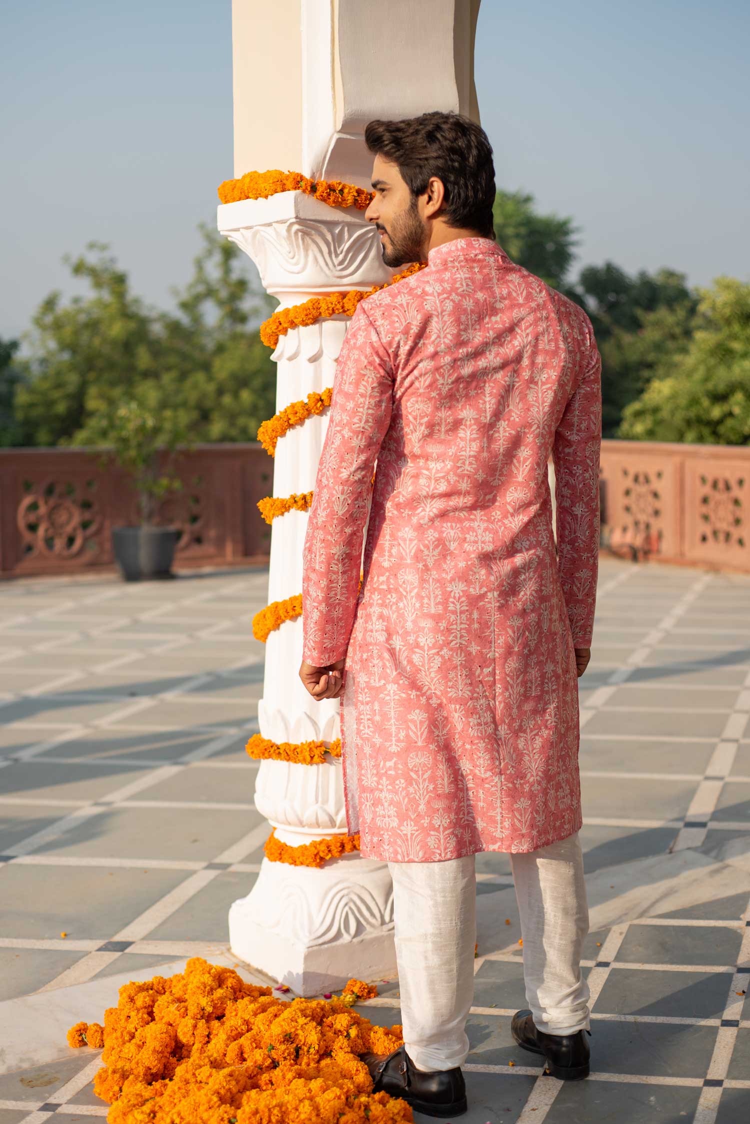 Carnation - Pink Floral Schiffli embroidered kurta