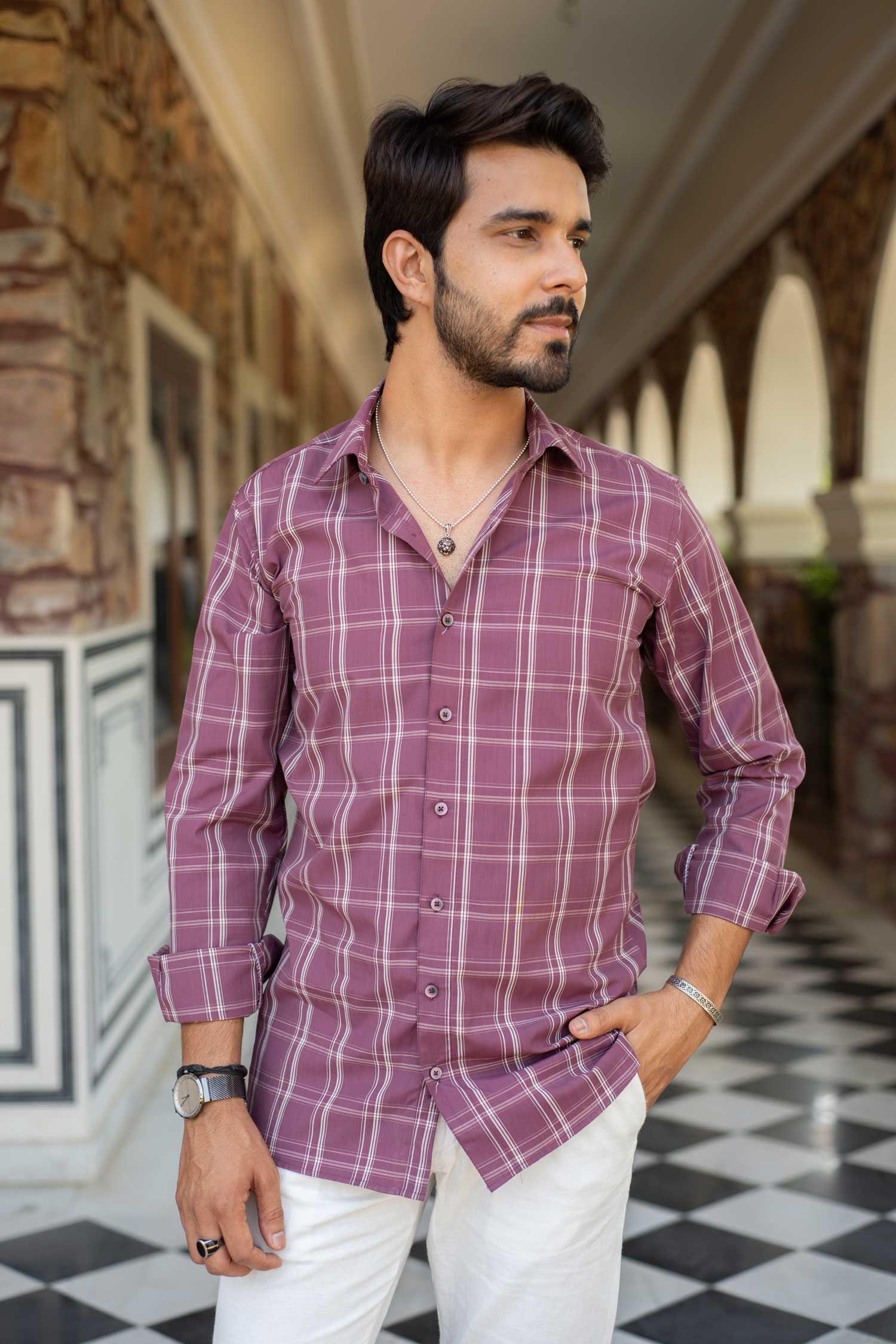 Winetone - Wine and Beige Checks Shirt