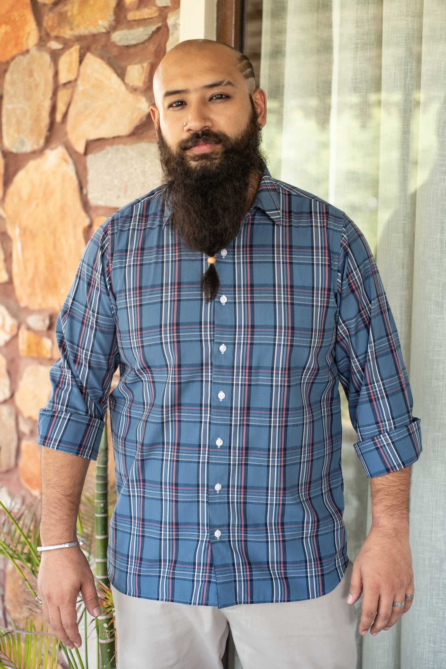 Dustyblue- Blue and White Checks Shirt