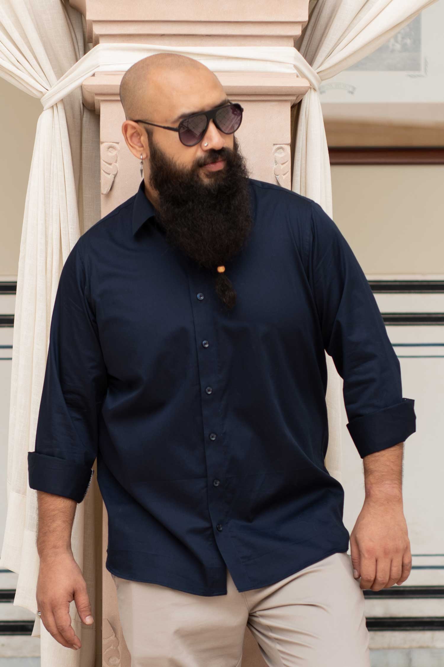 Dusk- Navy Blue Satin Giza Cotton Shirt